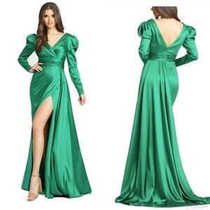 Mac Duggal Faux Wrap Long Sleeve A-Line Gown